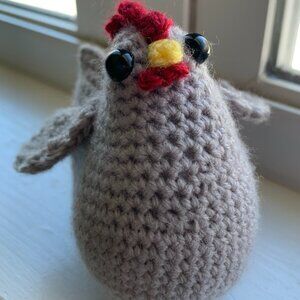 Light Grey Crochet Chicken Stuffed Plushie Toy| Small Sitting Plushie
